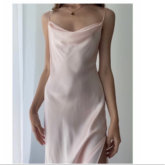 Vintage 90s Y2K 100% Silk Dress Ballet Pink Slip Dress Cowl Silk Dress Ballet - Picture 4 of 16